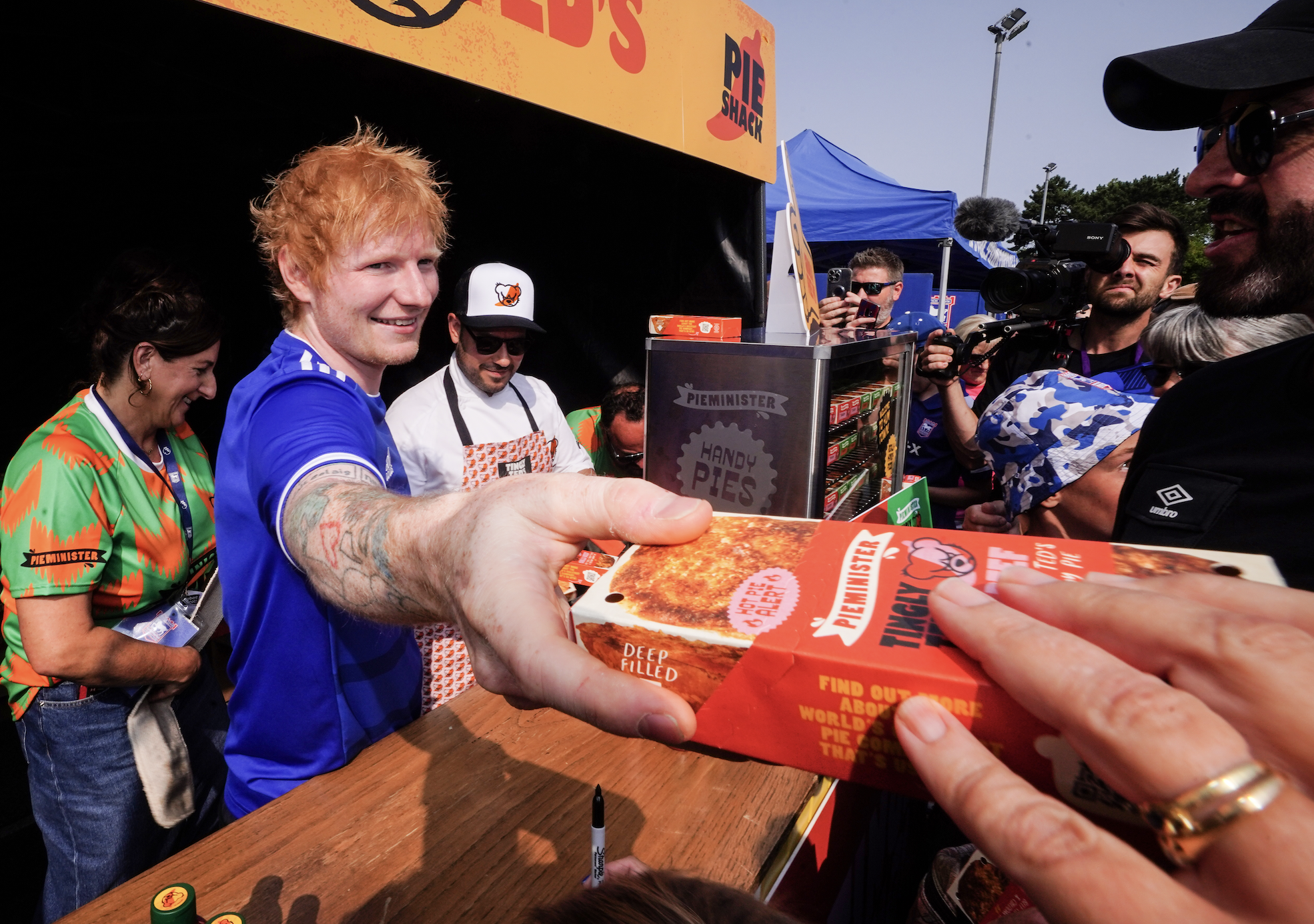 Ed Sheeran with Tingly Ted Pieminister pies